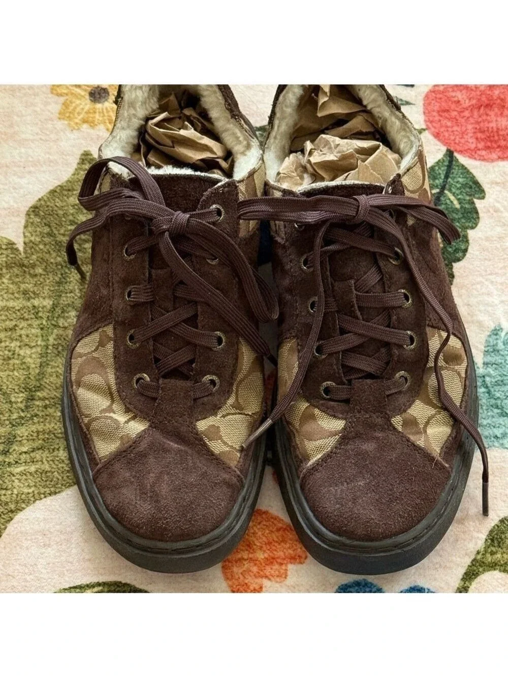 Coach Edwin Sherpa Lined Sneakers Brown Tan Logo Men's Size 8